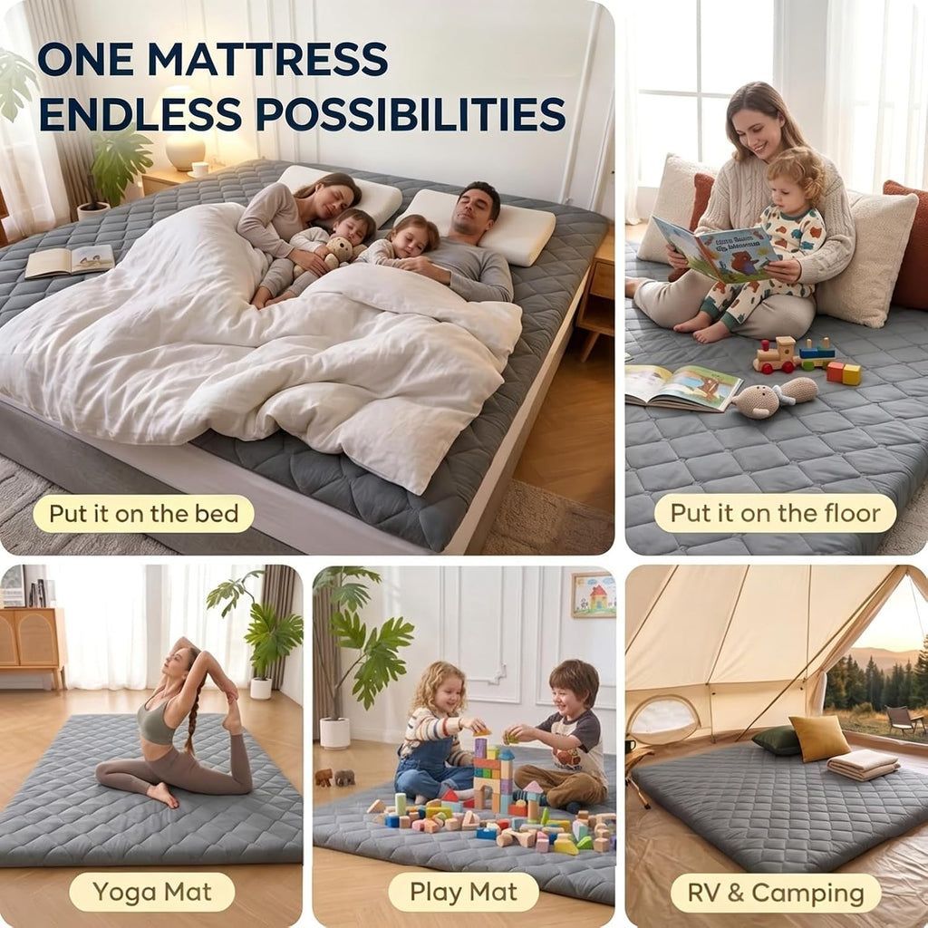Japanese Floor Mattress, Futon Mattress Roll Up Tatami Mat With Handle, Foldable Floor Bed Sleeping Pad For Camping, Twin Size, Grey(39X75)