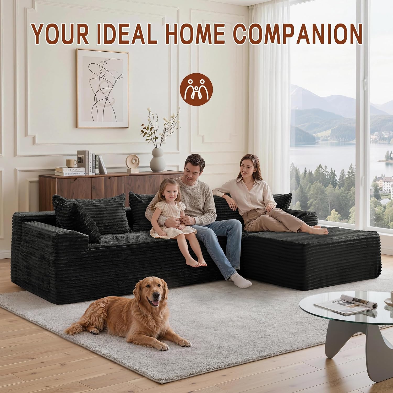 Korser 108" L-Shaped Modular Sectional Sofa With Chaise, Boneless Comfy Corduroy Fluffy Couch With Deep Seat And Side Pockets, Flexible Module Combination For Living Room, No Assembly, Side Pockets