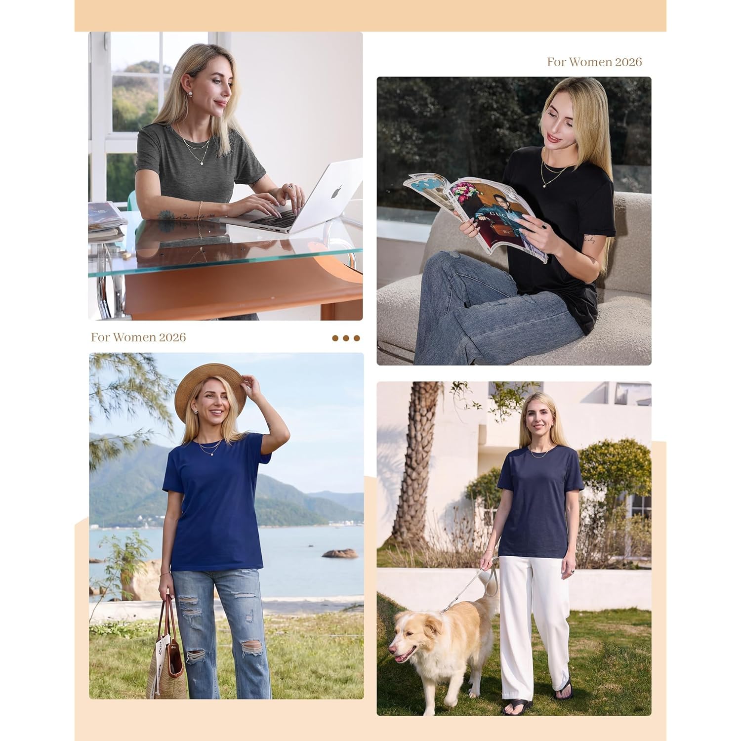 Tshirts for Women - Short Sleeve Spring Summer Tops Loose Fit Shirts Casual Clothes Basic Tees for Vacation 2026