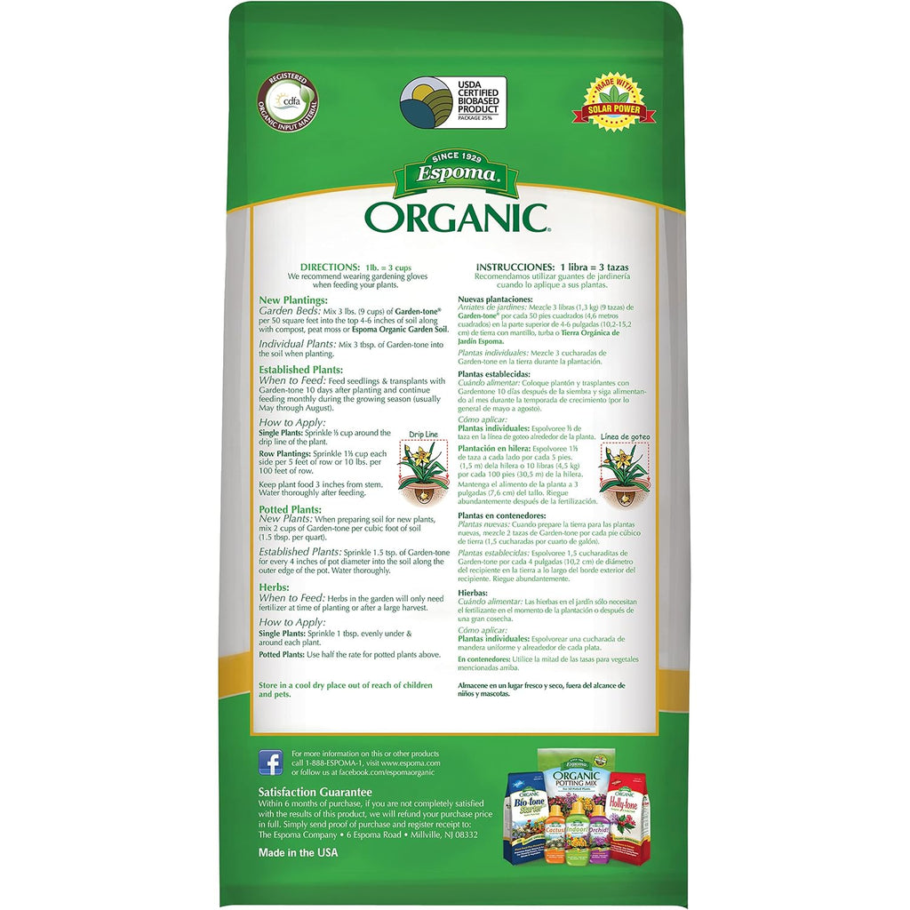 Espoma Organic Garden-Tone 3-4-4 Organic Fertilizer For Cool & Warm Season Vegetables And Herbs. Grow An Abundant Harvest Of Nutritious And Flavorful Vegetables – 4 Lb. Bag.