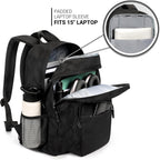 Zorfin 26L Black Backpack For College, And Travel: Water Resistant Bookbag