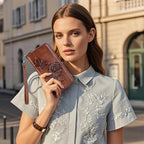 Womens Wallet Rfid Embossed Vegan Leather Multi Card Slots Wallets Large Capacity Wristlet Travel Purse for Women