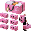 Workpro 6 Pack Extra Large Moving Bags With Zippers & Carrying Handles Backpack Straps, Heavy-Duty Storage Tote For Space Saving Moving Storage (Pink)