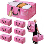 Workpro 6 Pack Extra Large Moving Bags With Zippers & Carrying Handles Backpack Straps, Heavy-Duty Storage Tote For Space Saving Moving Storage (Pink)