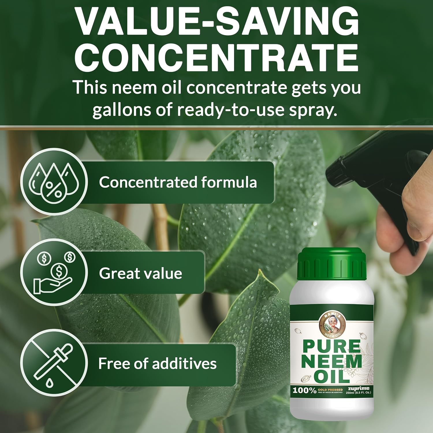 Nani'S Pure Neem Oil For Plants Concentrate - Dilute For Use As Organic Neem Oil Spray For Plants, Outdoor & Indoor Use - 100% Cold Pressed - Horticultural Enhanced Plant Health & Shine Need (8.5 Oz)