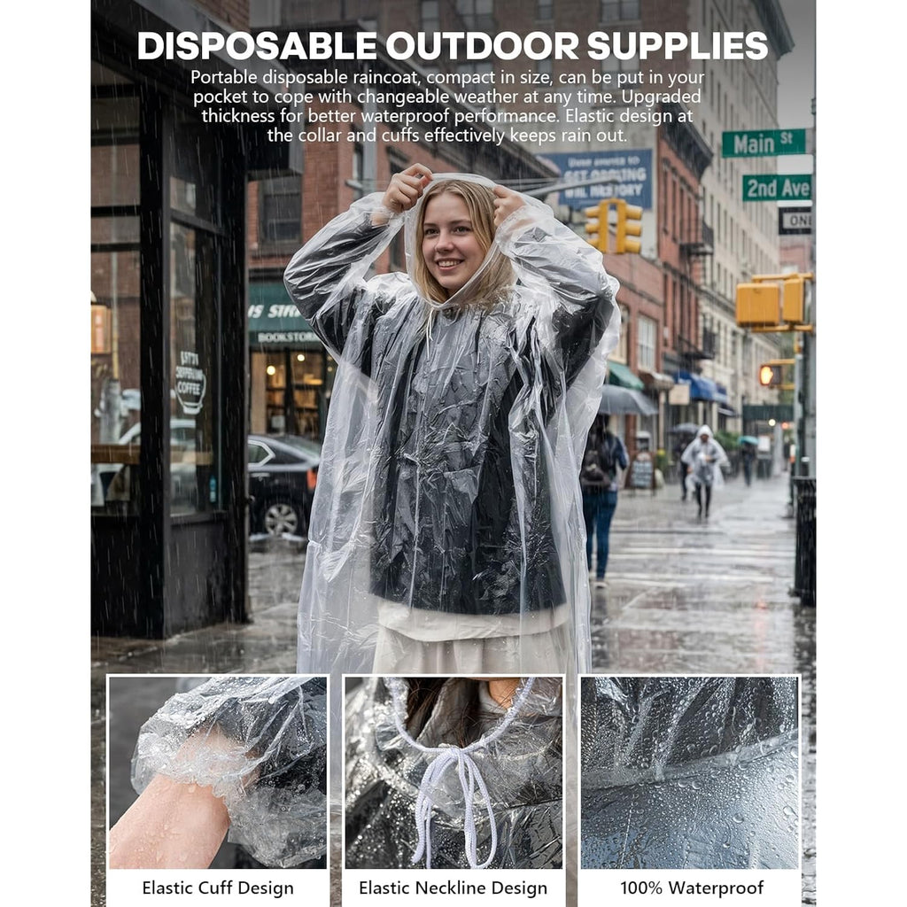 Disposable Rain Ponchos, 6Pk/9Pk Family Pack For Adults, Emergency Raincoat With Drawstring Hood For Travel Camping