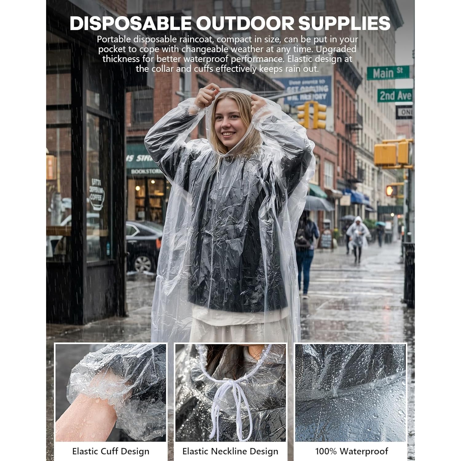 Disposable Rain Ponchos, 6Pk/9Pk Family Pack For Adults, Emergency Raincoat With Drawstring Hood For Travel Camping