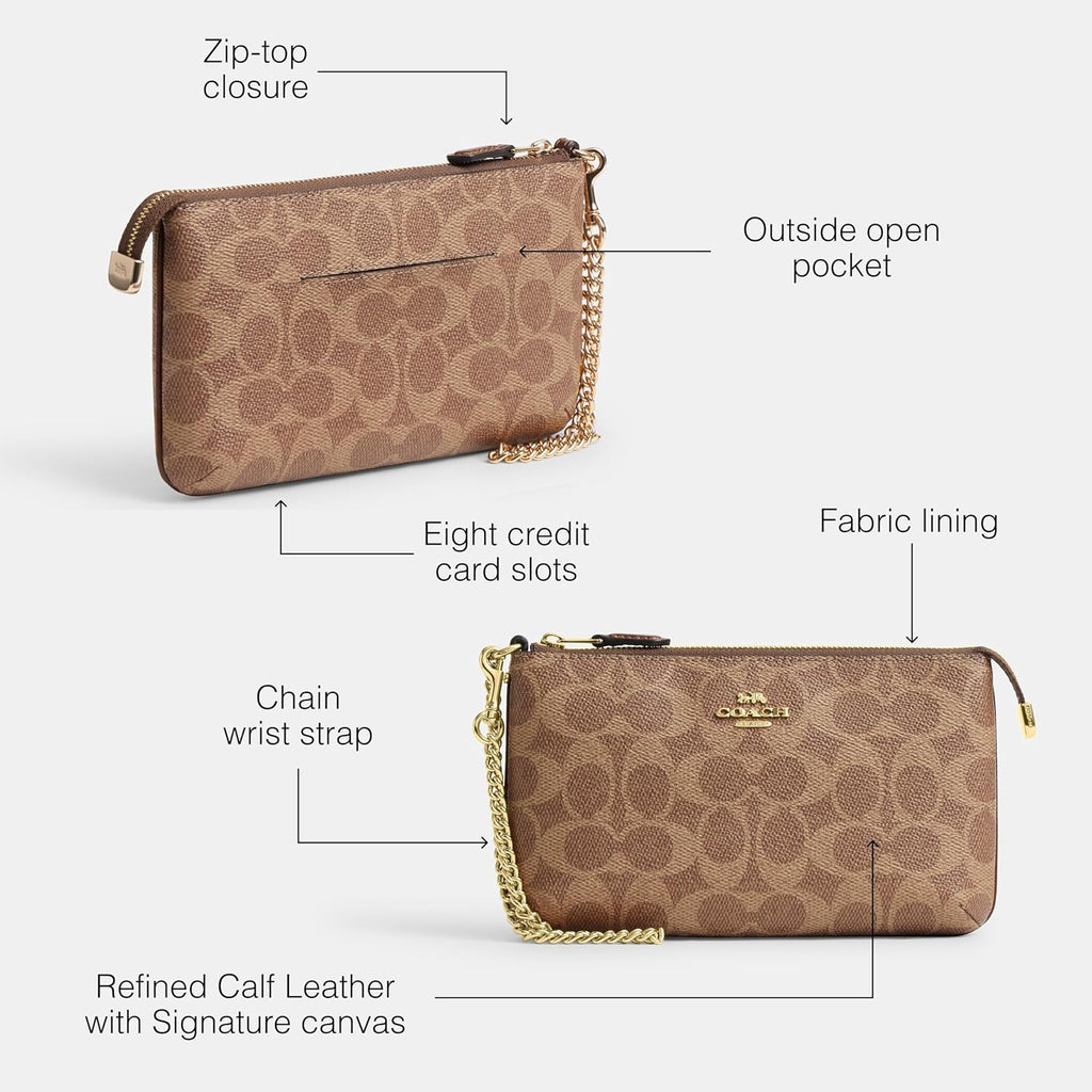 Coach Women'S Crossgrain Leather Wristlet W Chain