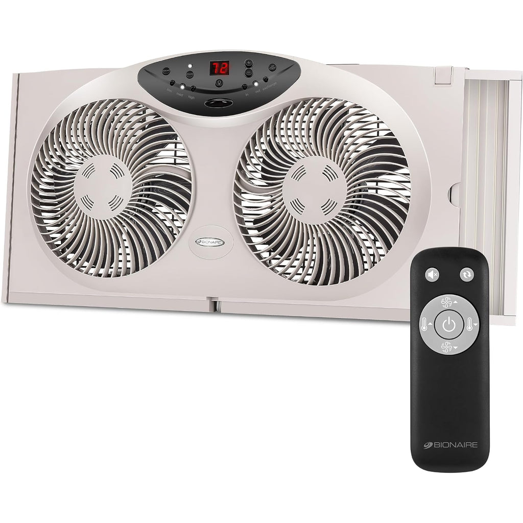 Bionaire Window Fan With Reversible Airflow Blades – 3-Speed Settings, Programmable Thermostat, Led Display, Remote Control, Fits 24–36" Windows, No Assembly Required