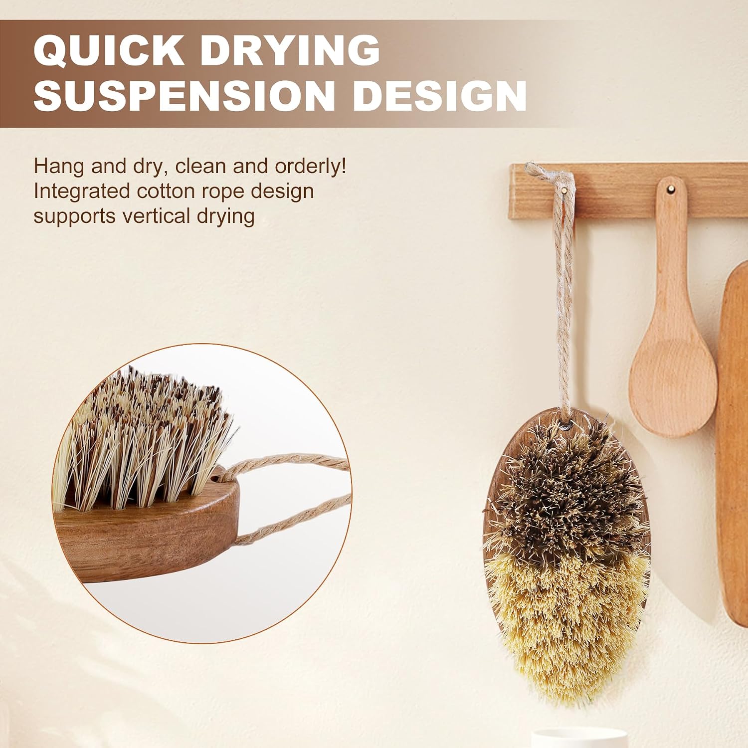 2 Pack Wooden Vegetable Brush For Food - Dual Bristle Potato Brush Scrubber With Hanging Rope | Natural Compostable Kitchen Vegetable Scrubber For Potatoes, Carrots, Fruits