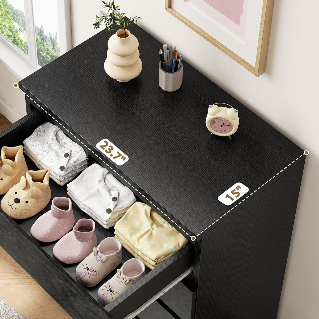 Jocoevol Black 5 Drawer Dresser For Bedroom, 15" D X 23.7" W X 40.4" H In Simply Chest Of Drawers, Wood Storage Dresser With Drawers For Living Room Hallway Entryway, Black