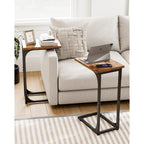 C-Shaped Side Table For Couch - Small Coffee Stand Sofa Tray Desk With Metal Frame And Waterproof Scratch Resistant, Modern End Accent For Living Room, Bedroom, Small Spaces, Rustic Brown