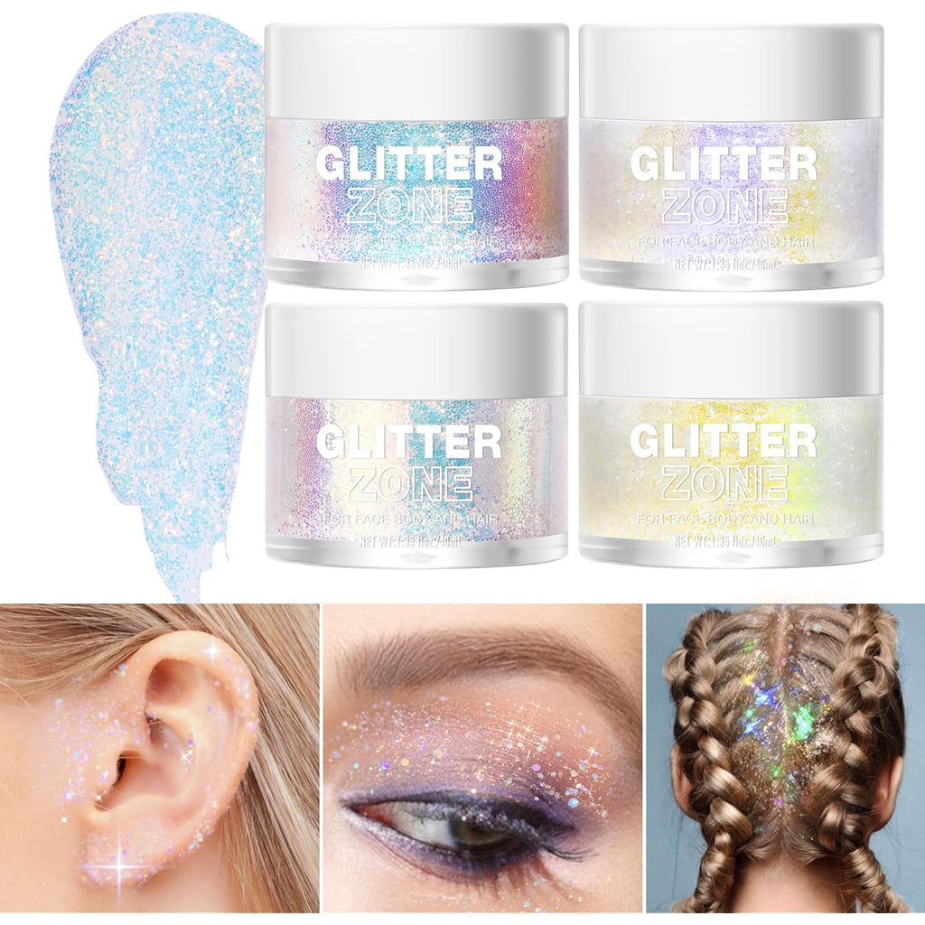LANGMANNI Holographic Body Glitter Gel for Body, Face, Hair and Lip.Color Changing Glitter Gel Under Light. Vegan & Cruelty Free-1.35 oz (1# Golden Ocean+2# Sparkling Pink)