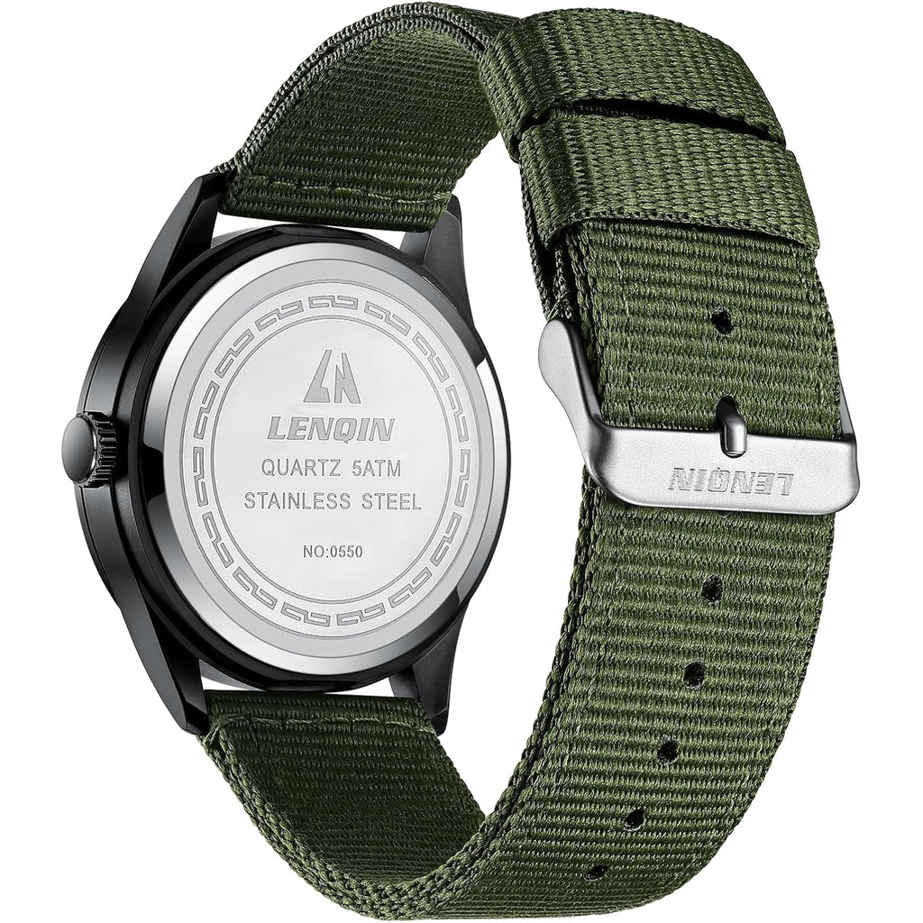 Ln Lenqin Mens Watches Unisex Military Sport Nylon Strap Stylish Luminous Fashion Analog Quartz Watch For Men Waterproof Army Tactical Casual Wristwatch
