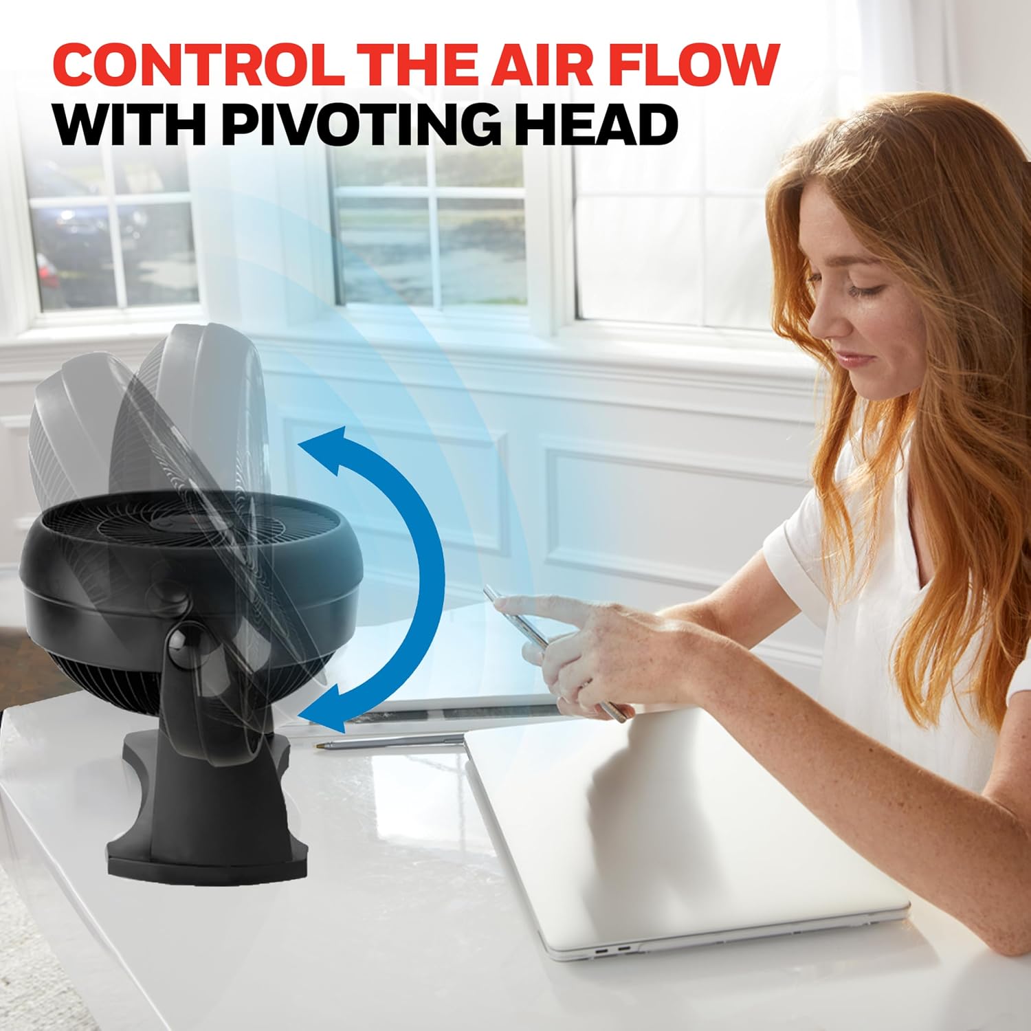 Honeywell Turboforce Air Circulator, Small Tabletop Fan, Quiet Personal Fan For Home Or Office, 3 Speeds, 90 Degree Pivoting Head, Black, Ht900