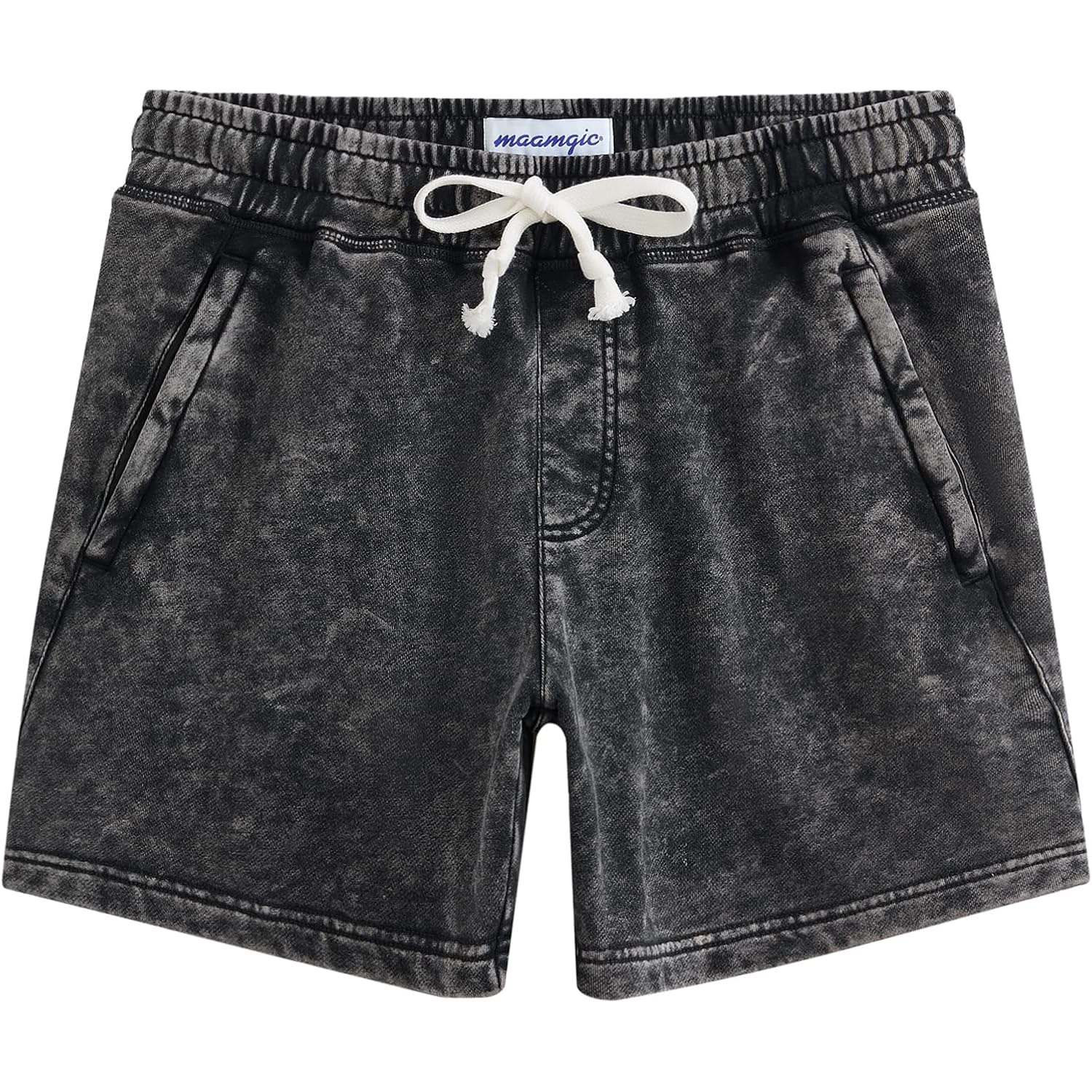 Maamgic Mens Casual Shorts 5/7 Inch Washed Cotton Summer Shorts With Elastic Waist Drawstring And Pockets