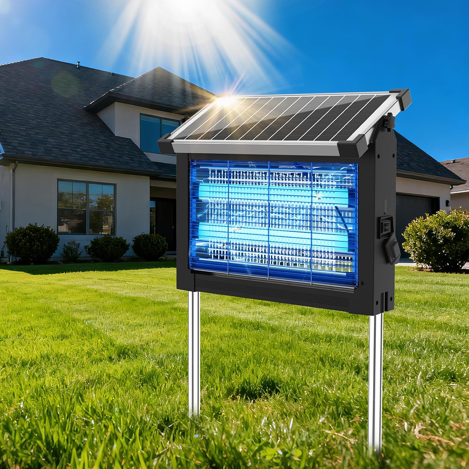 Solar Bug Zapper Outdoor, 4500V Mosquito Zapper Fly Trap For Patio | 10W Solar Panel, Ipx5 Waterproof, Auto Mode, Solar Powered, Usb C Charging, Electric Rechargeable Mosquito Killer For Garden