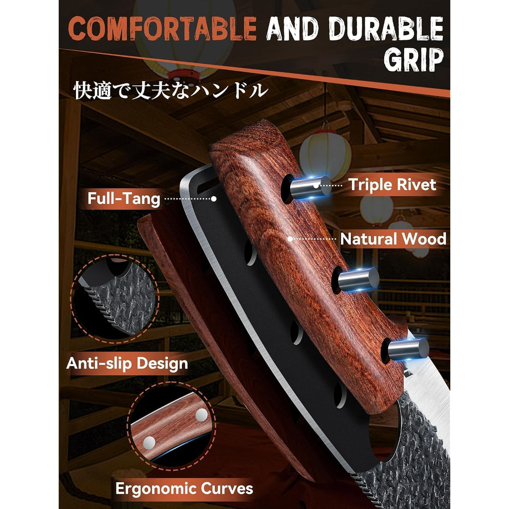 Huusk Viking Knife, Japanese Butcher Knife For Meat Cutting, Hand Forged Boning Knives With Ergonomic Wood Handle, High Carbon Steel Japanese Chef Knifes For Camping, Bbq, Fathers' Day Gift For Dad