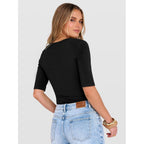 Anrabess Womens Half Sleeve Tops Summer Slim Fitted Henley Shirts 2026 Spring Basic Tees Dressy Casual Blouses Cute T Shirt