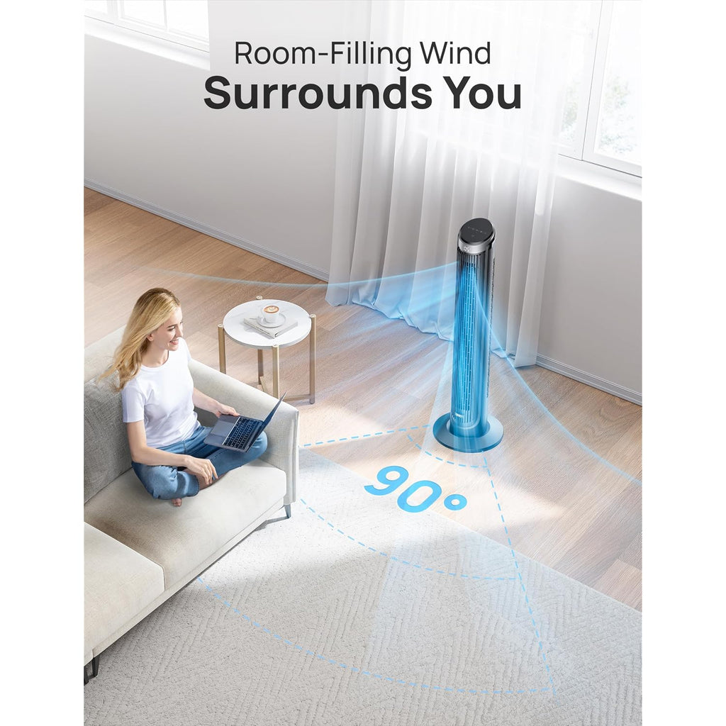 Dreo Tower Fan For Bedroom, 90° Oscillating Fans That Blow Cold Air | 26 Ft/S Powerful Airflow, 28Db Quiet Fan, 5 Speeds, 4 Cooling Modes, 12H Timer, 40" Standing Floor Fan For Home Office