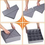3 Pack Sock Underwear Drawer Organizer Dividers, 64 Cell Fabric Foldable Dresser Organizer For Closet Organizers And Storage Boxes For Organizing Socks, Underwear, Ties (16+24+24 Cell, Gray)