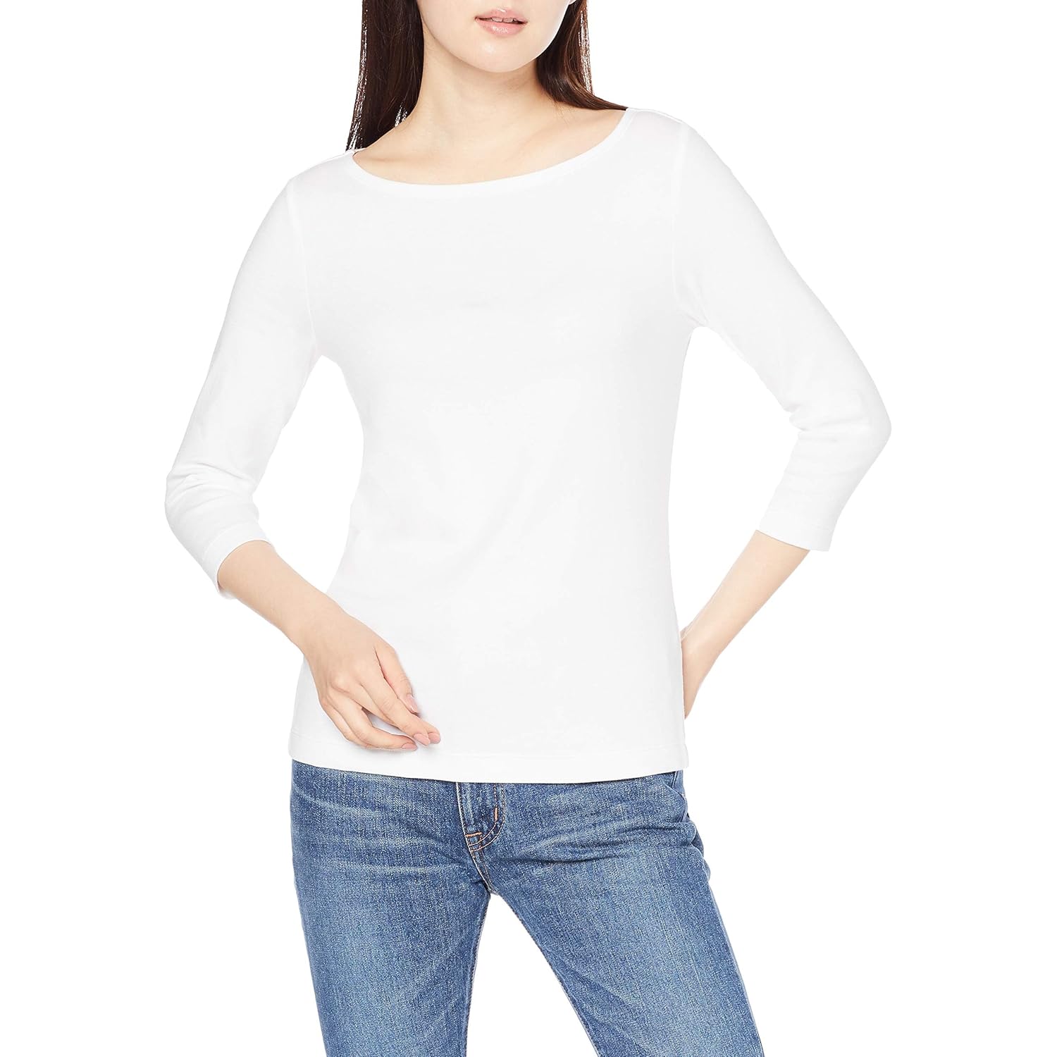Women's Slim-Fit 3/4 Sleeve Boat Neck Cotton Modal Micro Rib T-Shirt