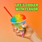 Hawaiian Shaved Ice Machine Kit - 3 Flavors, 25 Cups, Straws, Pourers, Ice Molds