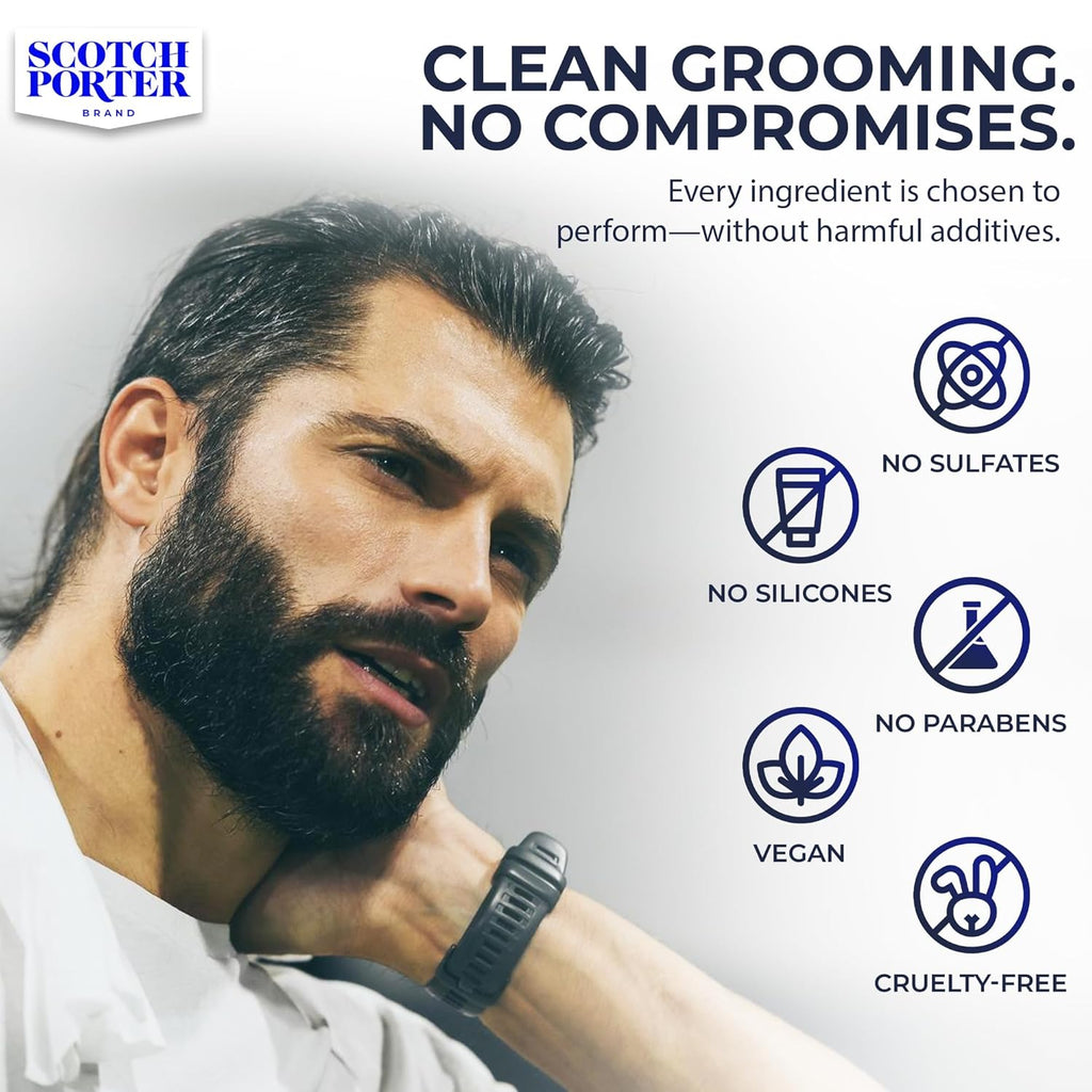 Scotch Porter Conditioning Beard Balm – Smooth, Shape, Moisturize & Soften Coarse, Dry Facial Hair while Encouraging Growth for a Fuller/Healthier-Looking Beard – Original Scent, 3 oz. Jar