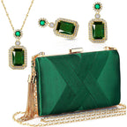 Jadive 3 Pcs Clutch Purses For Women Handbag Evening Purses Bag For Wedding Vintage Banquet Handbag Earrings Necklace Set