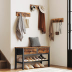 YATINEY Hall Tree with Bench and Shoe Storage, Entryway Bench with Coat Rack, 4-in-1 Coat Rack Shoe Bench, Multifunctional, for Front Door, Hallway, Foyer, Rustic Brown and Black MT05BR