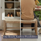 Alaterre Newport Solid Wood Entryway Bench With Rush Seat, Natural | 40” Shoe Bench, Modern Farmhouse Indoor Table Bench With Natural Seagrass Rush Seat, For Mudroom, Dining Room, Or Kitchen