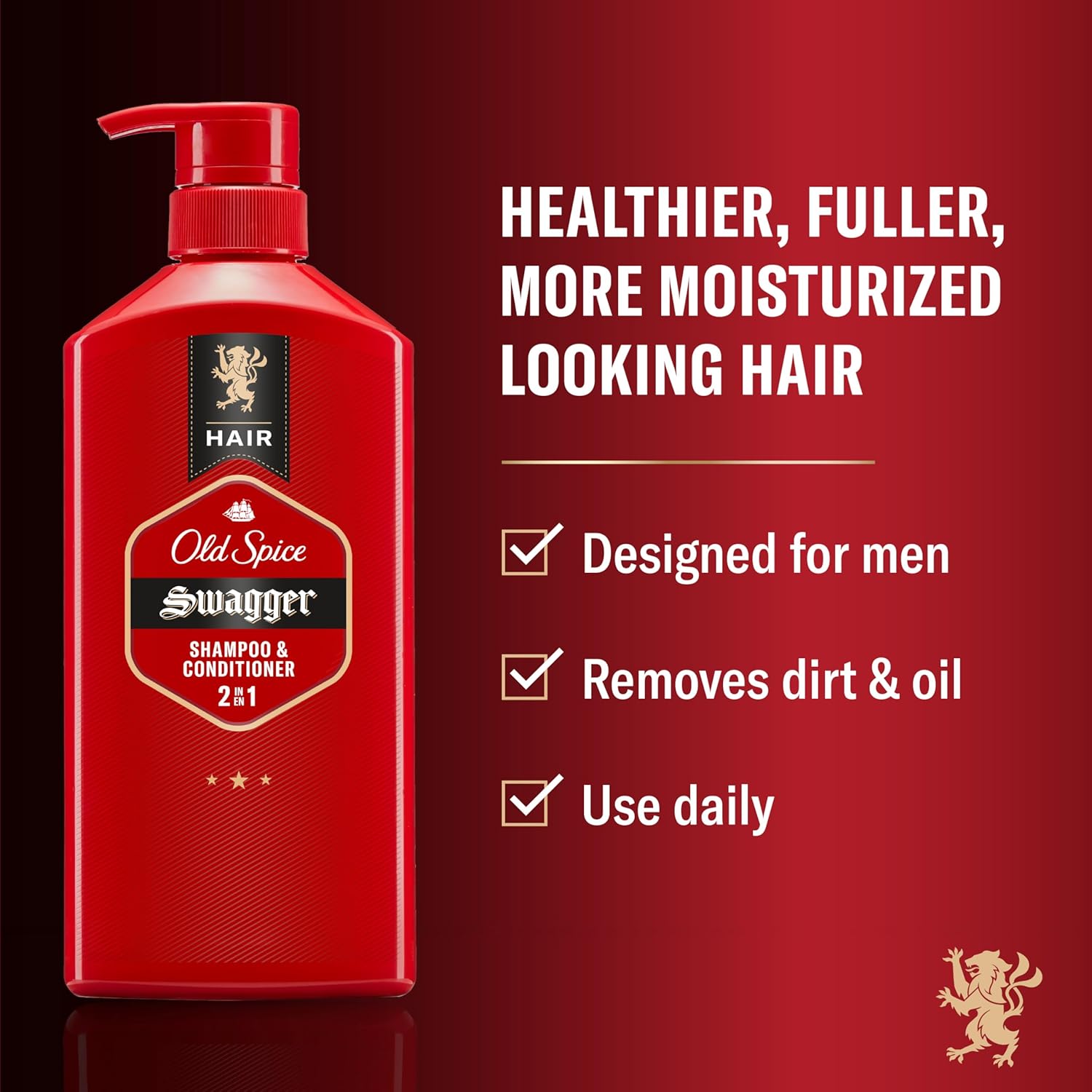 Old Spice Mens 2-in-1 Shampoo and Conditioner, Swagger, Cedarwood Lime Scent, For All Hair Types, Healthier, Fuller, Moisturized Looking Hair, Barbershop Quality, Remove Dirt & Oil, 21.9 fl oz