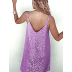 Miyieonz Women Sequin Sexy V Neck Shift Dress Sparkly Glitter Sleeveless Short Flowy Loose Party Night Out Club Dress
