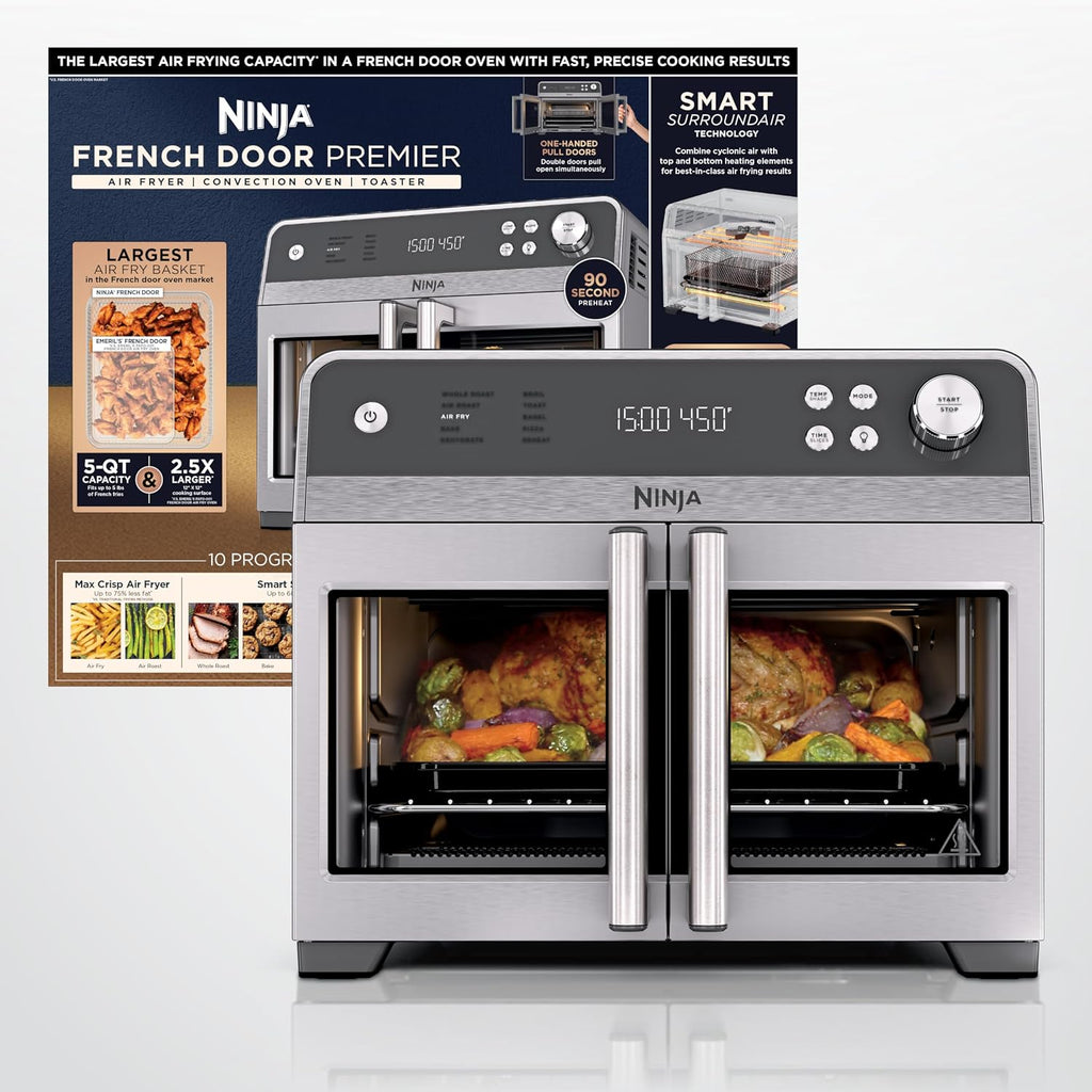 Ninja | French Door Premier Air Fry Oven | 10-In-1 Functions | 20.3-Qt Capacity | 5-Qt Air Fry Basket, Sheet Pan, Wire Rack, Broil Rack | Pfas-Free Cooking Surface, Dishwasher-Safe Accessories | Fo101