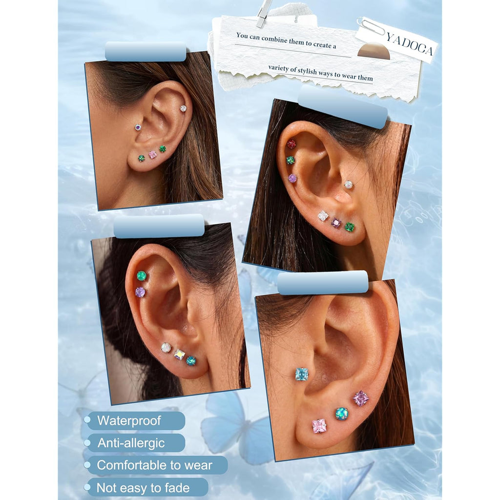 21Pairs Hypoallergenic Flat Back Stud Earrings for Women - Surgical Stainless Steel Earrings for Sensitive Ears 20G Small Flatback Stud Screw Back Cartilage Earring Stacks Sets for Multiple Piercing