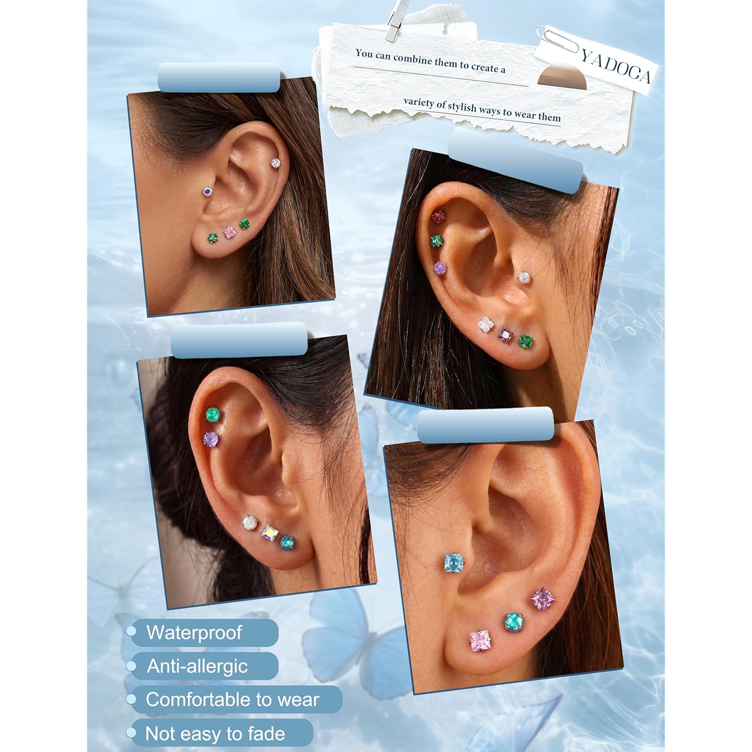 21Pairs Hypoallergenic Flat Back Stud Earrings for Women - Surgical Stainless Steel Earrings for Sensitive Ears 20G Small Flatback Stud Screw Back Cartilage Earring Stacks Sets for Multiple Piercing