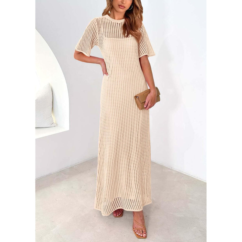 Prettygarden Womens Eyelet Cover Up Dress 2026 Summer Vacation Resort Maxi Dresses Beach Short Sleeve Hollow Out Sundress