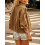 Womens Denim Jackets Long Sleeve Zip Up Elastic Hem Classic Loose Jean Bomber Jacket Outfit
