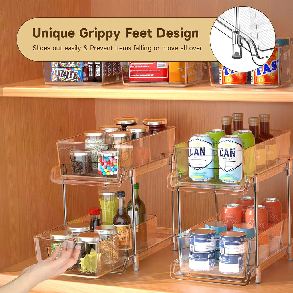2-Tier Bathroom Organizer With Dividers, Clear Under Sink And Pull-Out Cabinet Organizer For Kitchen And Pantry Storage