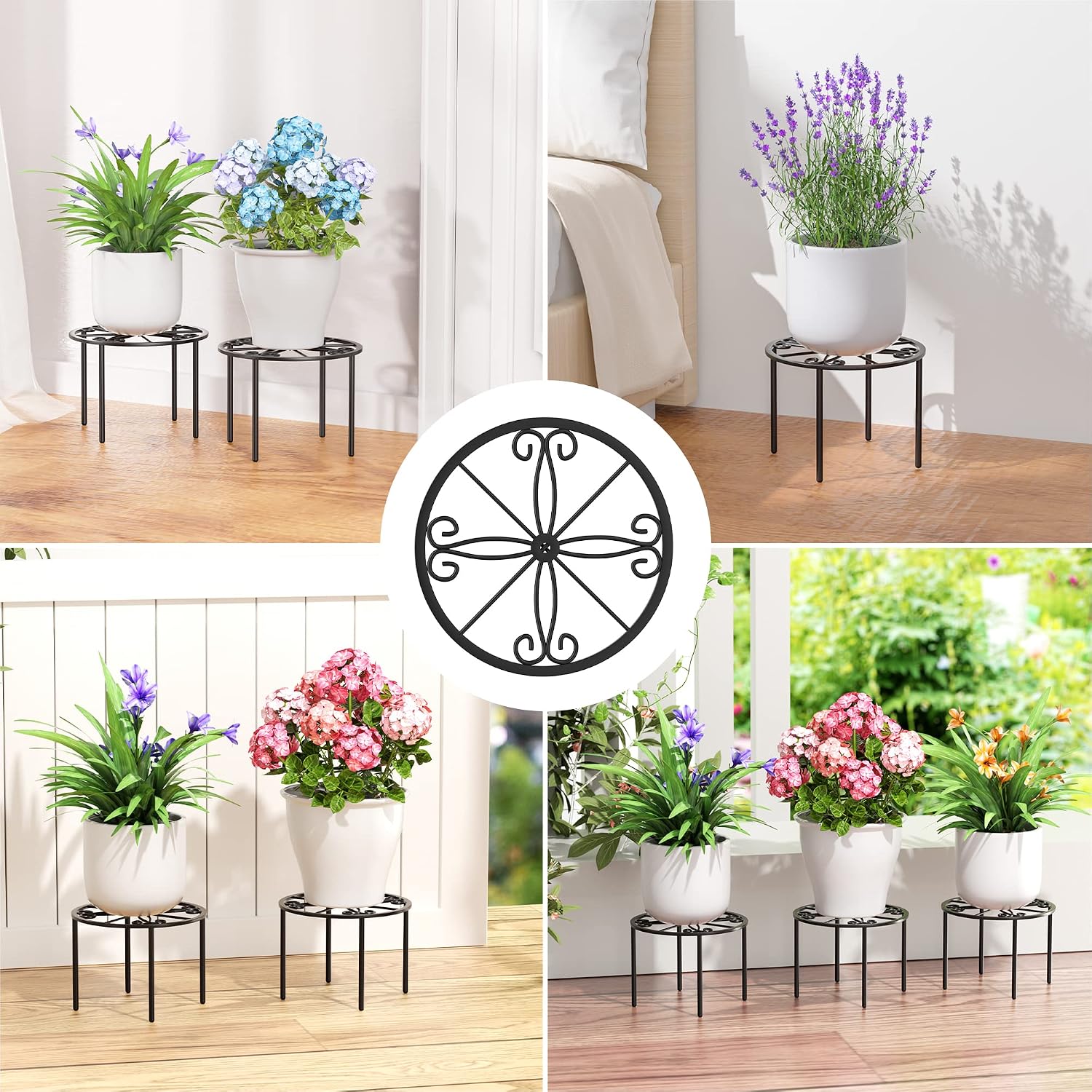 Bussdis Plant Stand 1 Pcs-10.2 In Flower Pot Stand Plant Rack For Indoor And Outdoor Courtyard Gardens Black