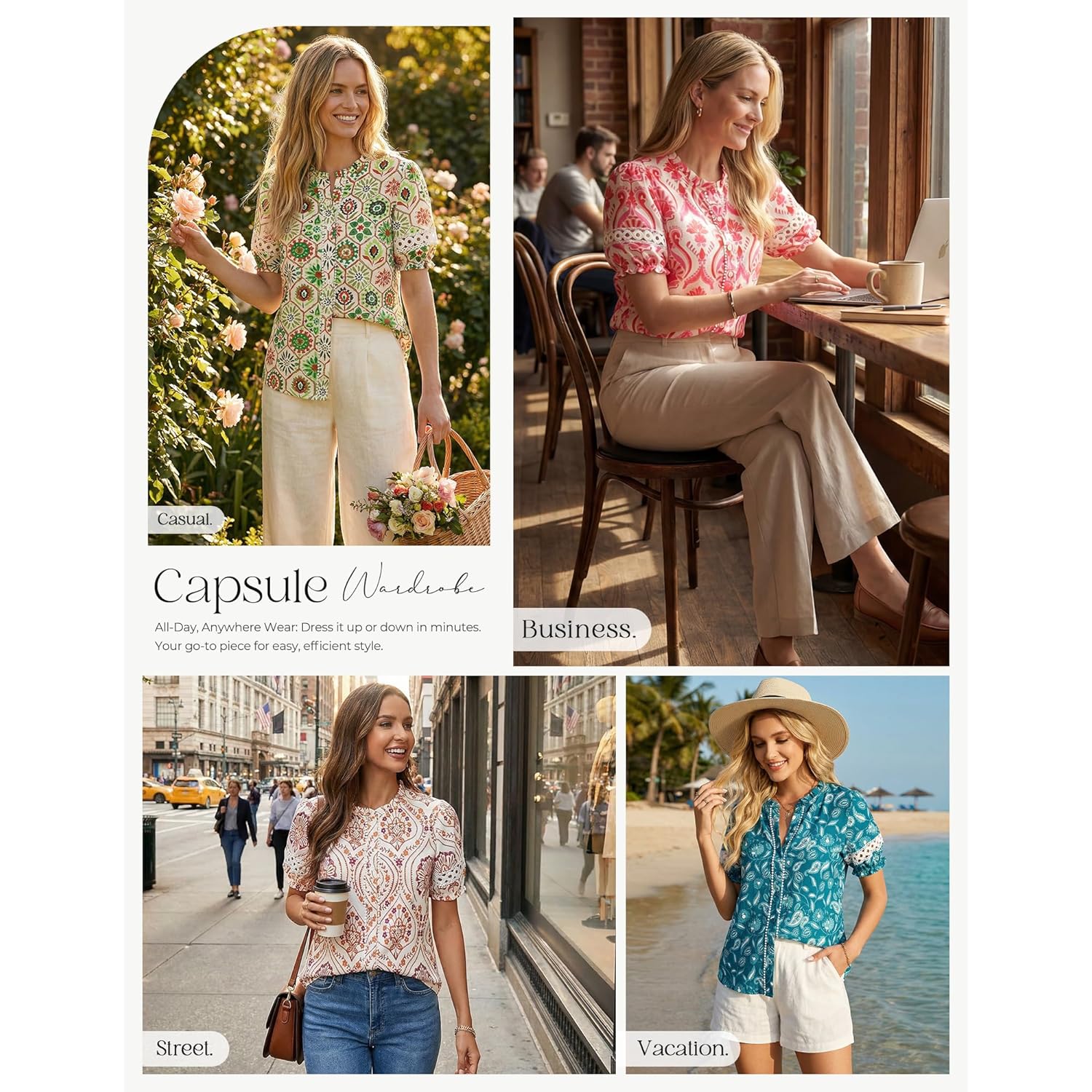 Women Boho Floral Tops, Summer Short Eyelet Sleeve Dressy Casual Shirts, Spring Button Down Blouse 2026 Trendy