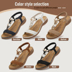 Littleplum Women Sandals Arch Support Handmade Bohemian Braided Flat Sandals Comfort Walking Beach Ankle Elastic Summer Shoes