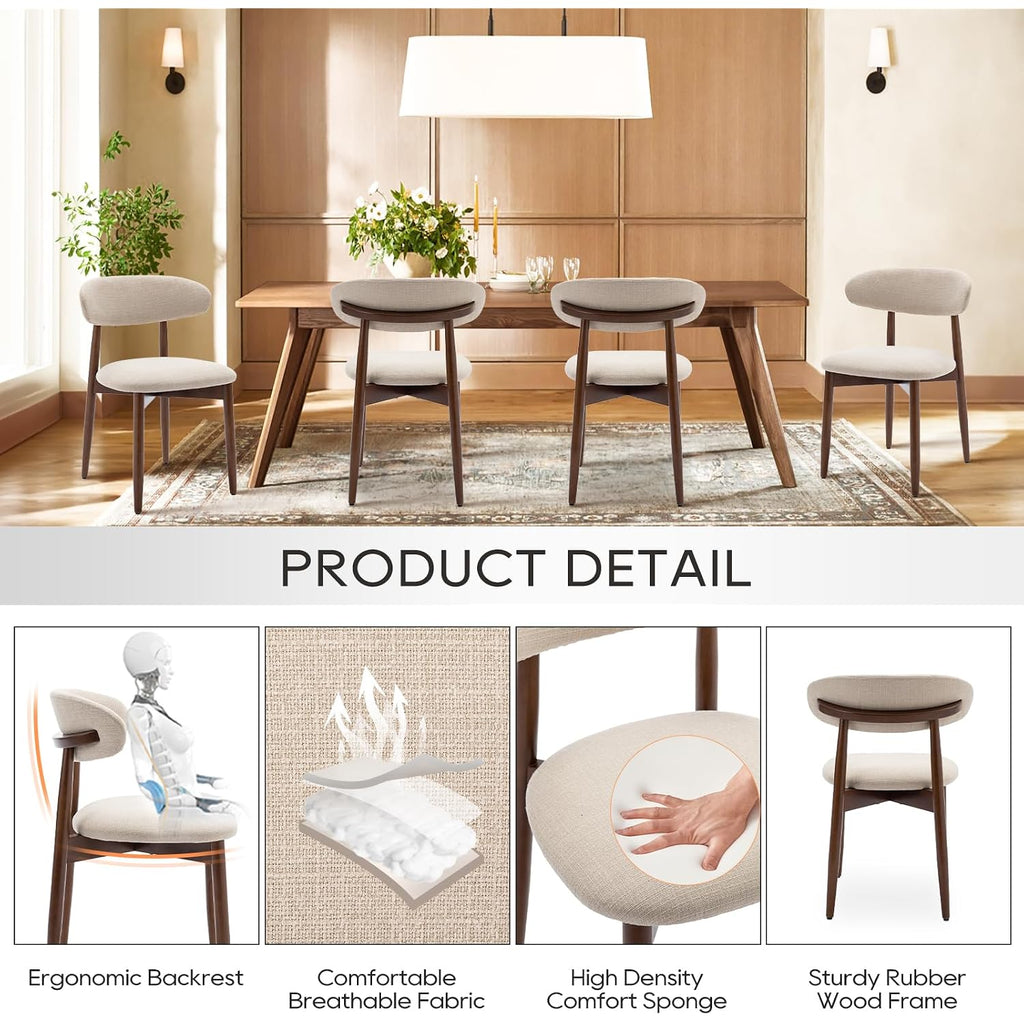 Colamy Wooden Dining Chairs Set Of 4, Modern Fabric Upholstered Kitchen Side Chairs, Farmhouse Dining Room Chair With Foot Pegs, Beige