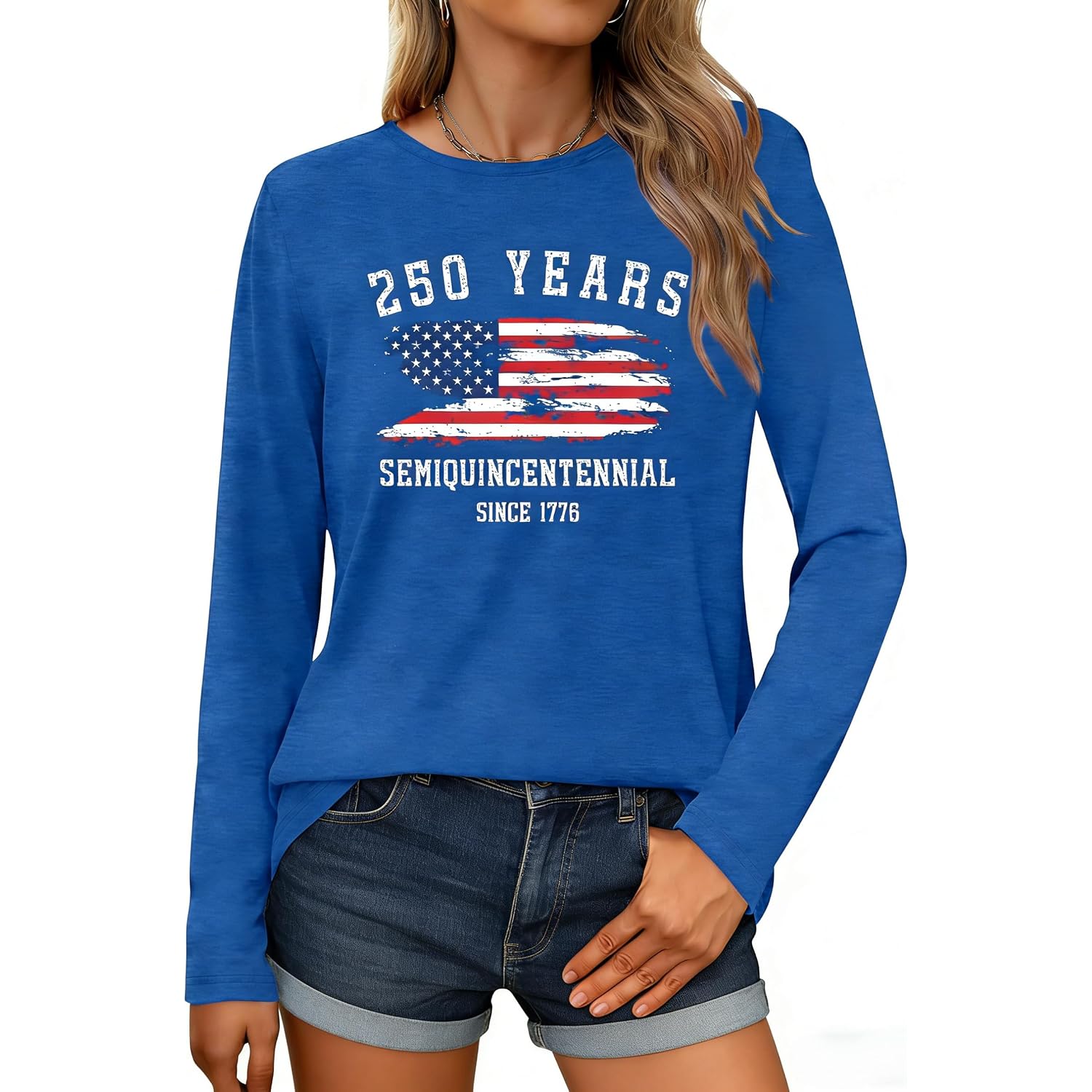 4th of July Shirts for Women Patriotic Shirts Red White and Blue Shirt USA Tshirt American Flag Long Sleeve Tees Tops