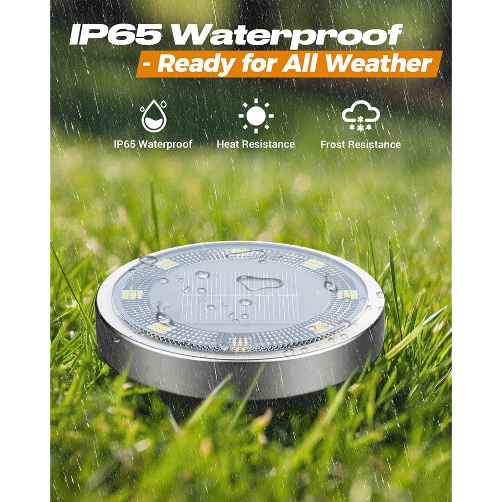 Btfarm 16 Pack Solar Lights Outdoor, 8 Led Solar Ground Lights Ip65 Waterproof Flat Solar Disc Light, Pathway Lights For Garden Lawn Patio Yard Path Landscape, Cool White