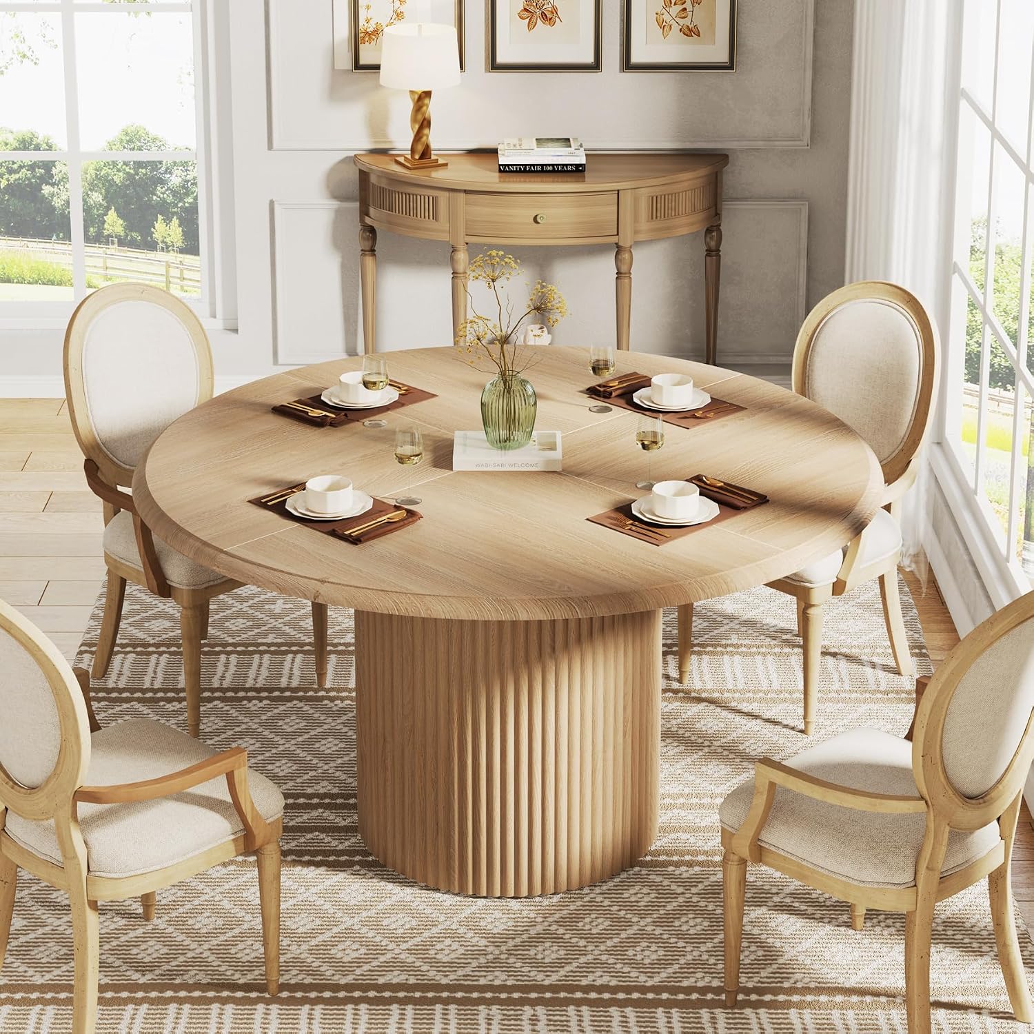 Tribesigns 47" Round Dining Table For 4, Farmhouse Kitchen Table With Metal Base, Modern Small Dinner Table For Dining Room,Kitchen (Chairs Not Included)