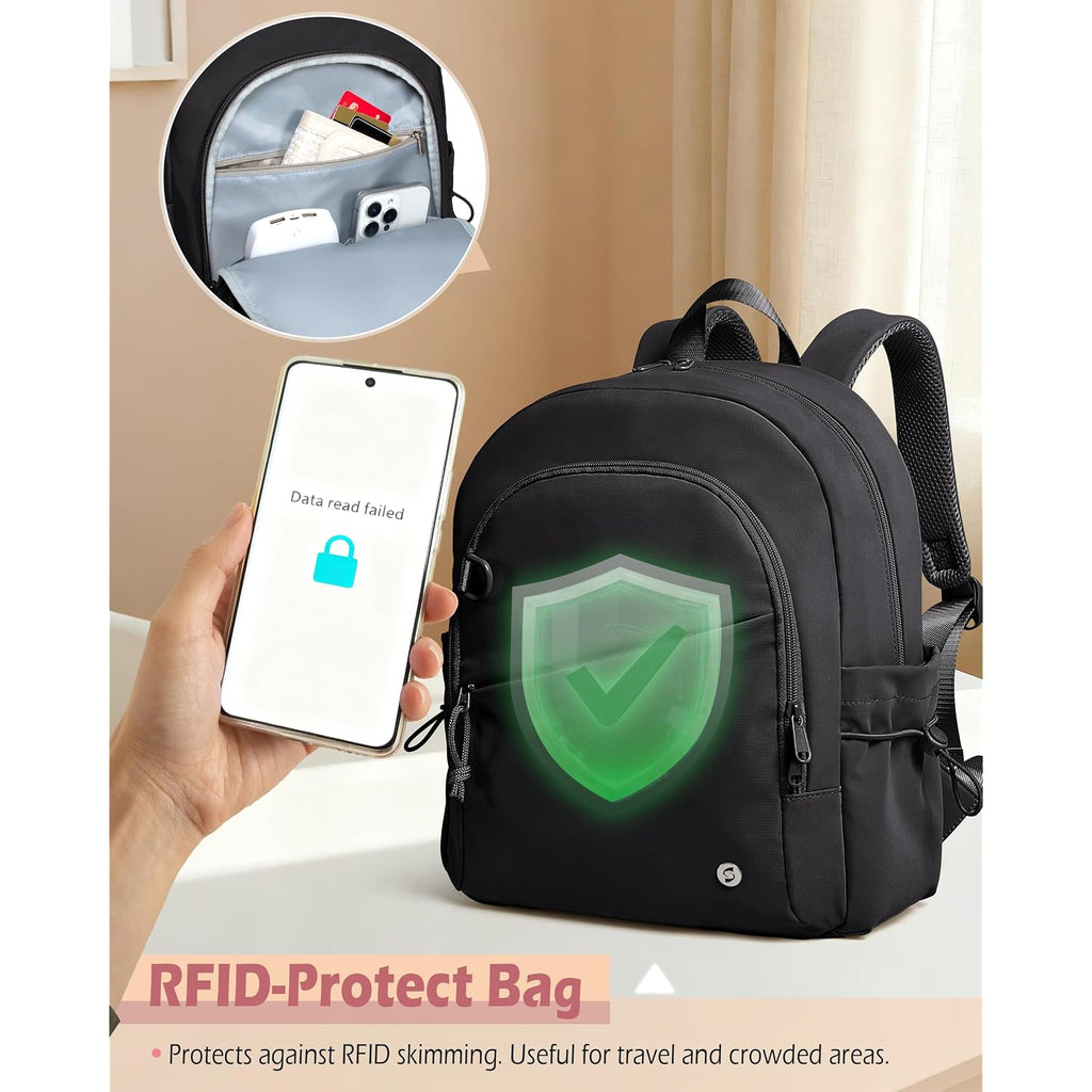 Women Mini Backpack With Wet Pocket And Rfid Blocking Pocket, Small Backpack Purse For Gym, Work, College Or Travel, Black