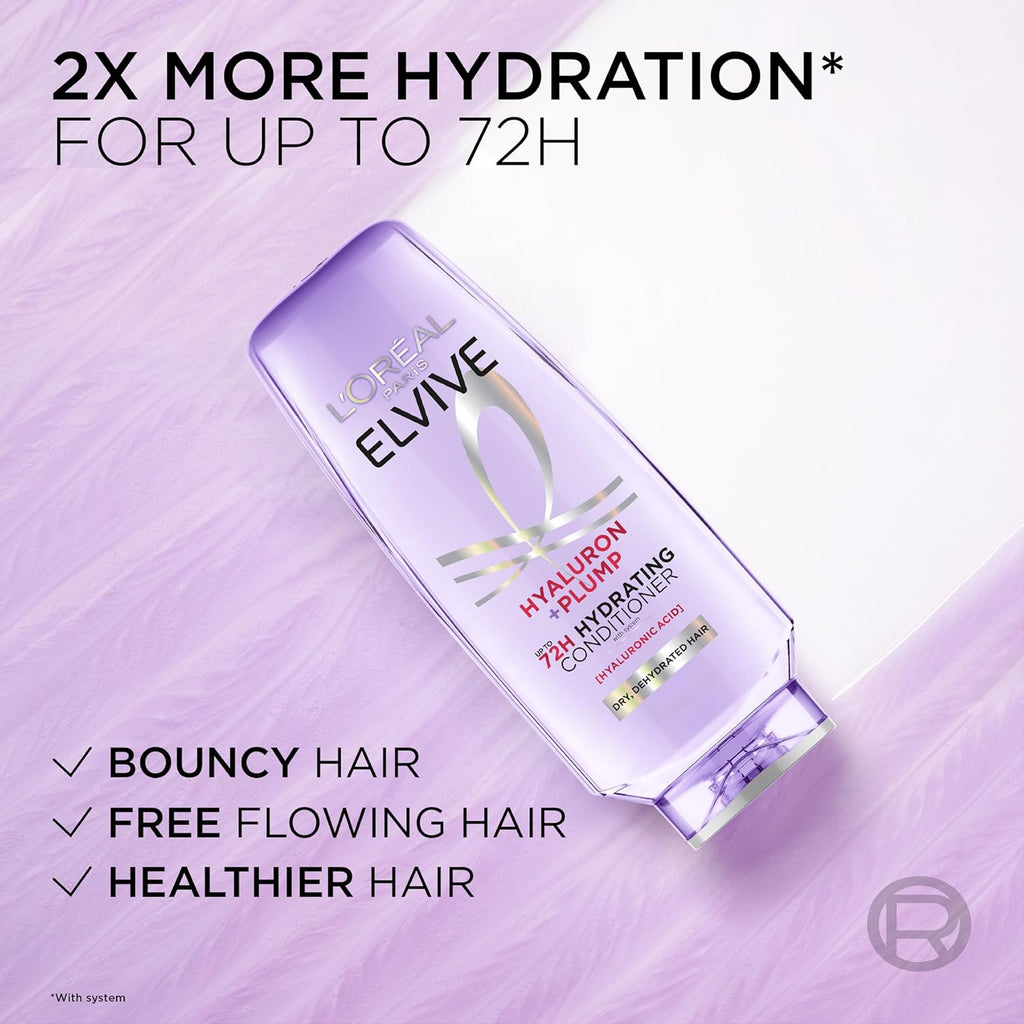 L'Oreal Paris Elvive Hyaluron Plump Hydrating Conditioner For Dehydrated, Dry Hair Infused With Hyaluronic Acid Care Complex, Paraben-Free, 12.6 Fl Oz
