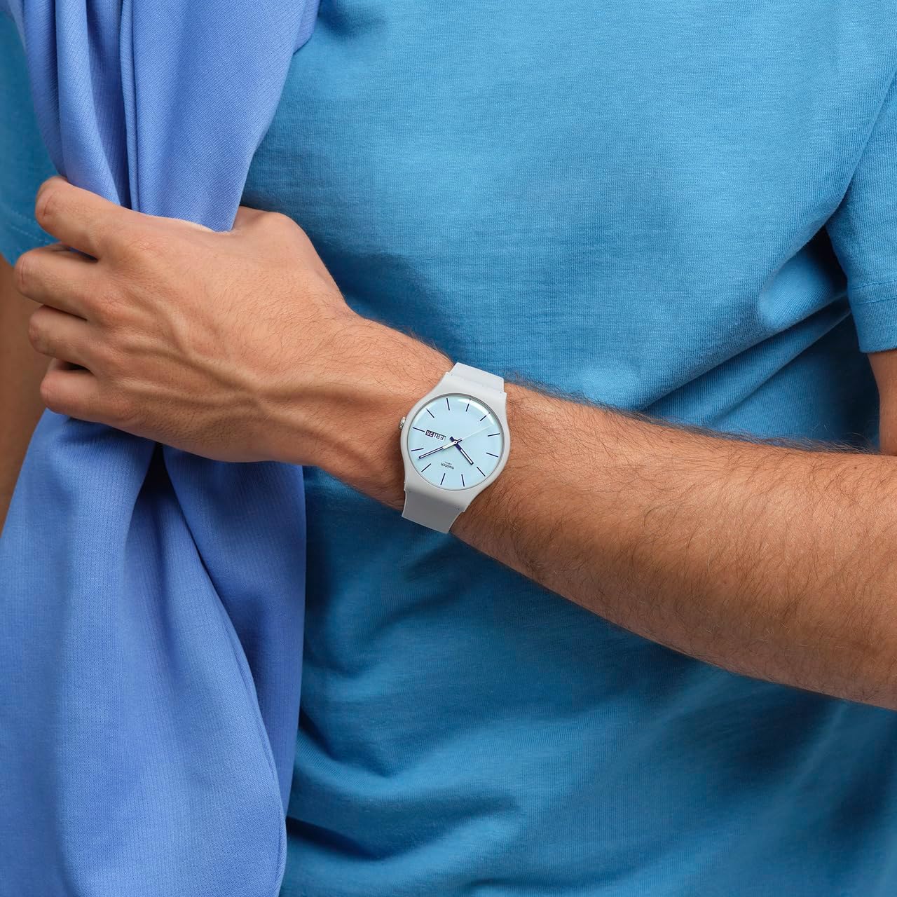 Swatch New Gent Biosourced Unisex Watch Casual Polymer Grey Quartz Waterproof Blueberry Sky