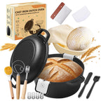 Pre-Seasoned Cast Iron Dutch Oven for Bread Baking - incl. Sourdough Bread-Baking Supplies like Proofing Basket, 2-in-1 Dutch Oven Pot with Skillet Lid and Dual Handles, Sour Dough Tools, Lame, 5QT